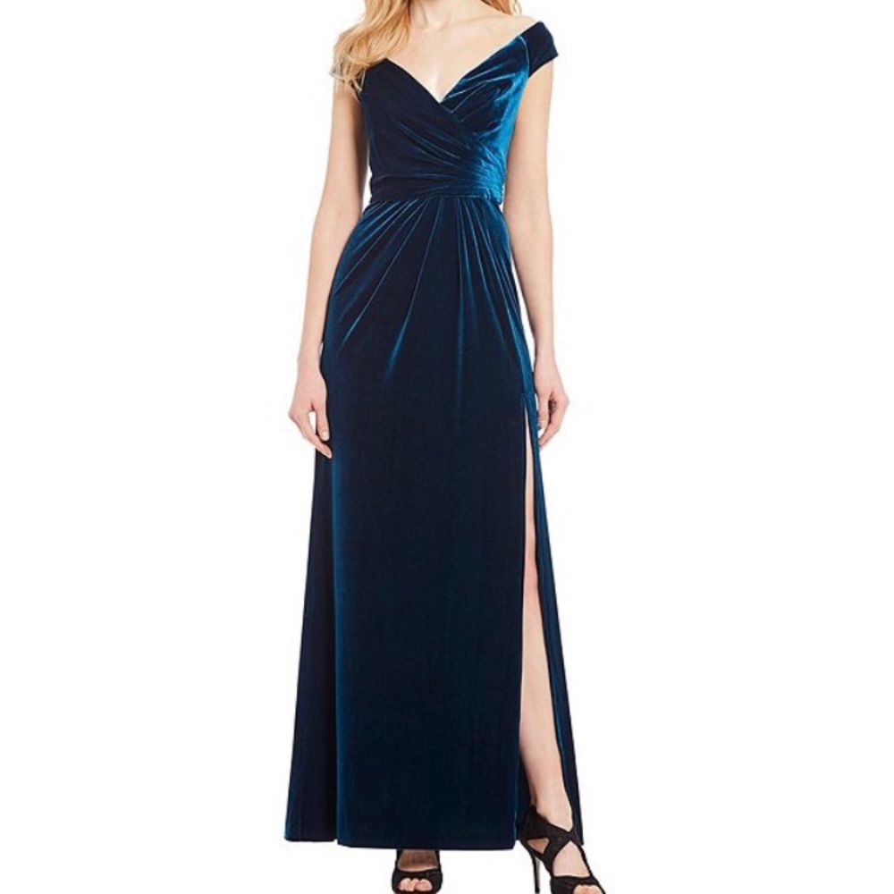 Off-the-Shoulder Ruched Velvet Gown